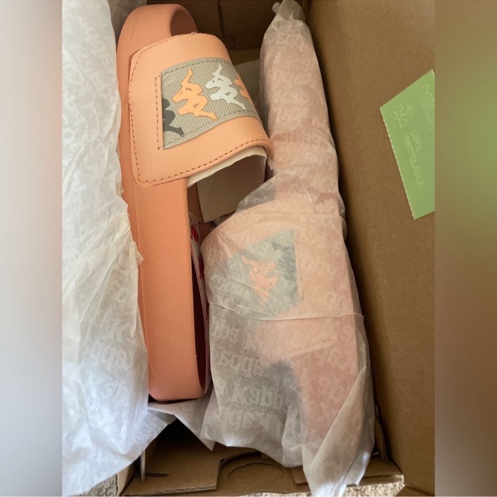 Kappa Peach and Gray Slide Sandals